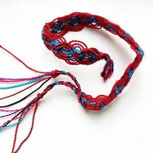 Vintage boho red & blue woven string bracelet